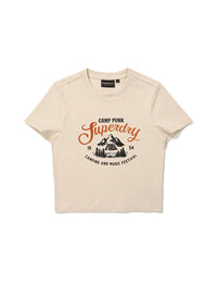 W Tight Crop Camp Half T-Shirts Beige - Superdry Singapore