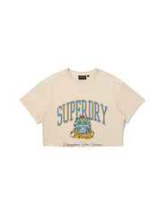 W Semi Over Crop Champions Simbol Half T-Shirt Beige