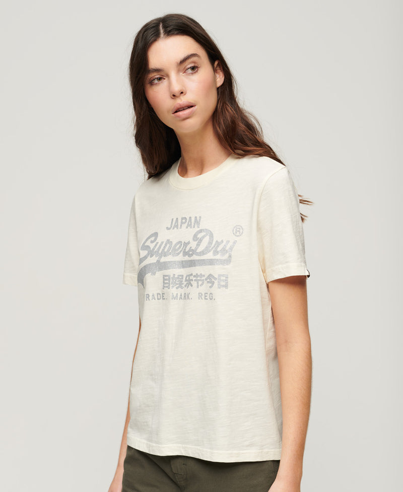 Metallic Vl Relaxed T Shirt Cream Slub Superdry Women Tops Superdry Singapore