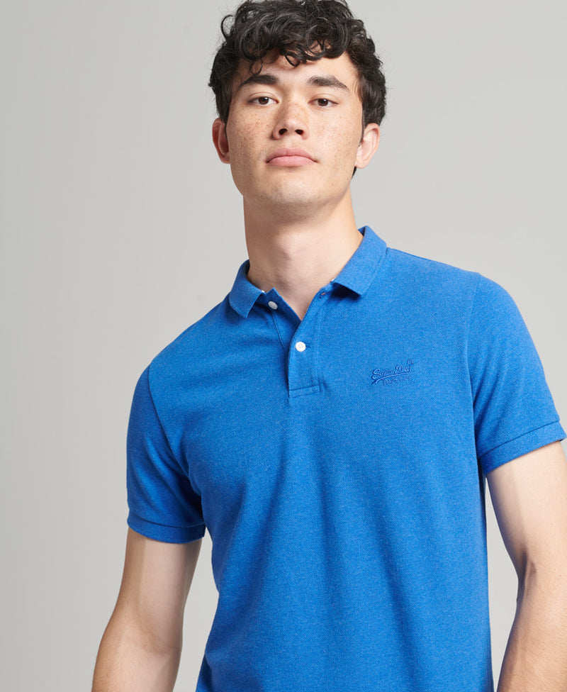 Superdry - Pique Tops Varsity – Polo Men - - Shirt Classic Marl Singapore Blue Superdry