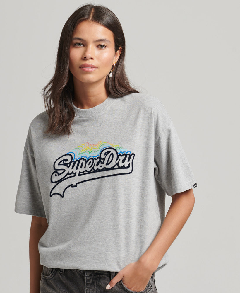 Vintage Logo Women T-Shirt Grey – Tops - - Superdry Rainbow - Singapore Superdry