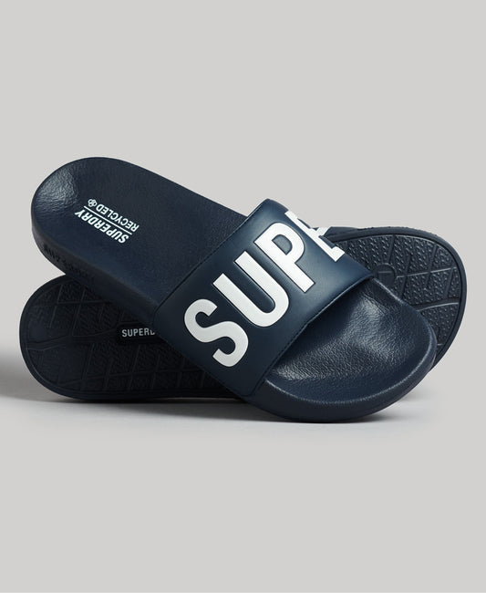 Men Code Core Pool Sliders - Deep Navy/Optic - Superdry Singapore