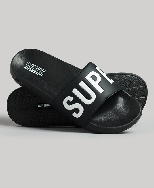 Men Code Core Pool Sliders - Black/Optic - Superdry Singapore