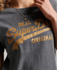 Organic Cotton Vintage Logo Superdry Rich Marl Coll Superdry Women T-Shirt Charcoal Singapore Scripted Tops - - - –