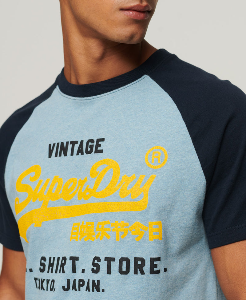Organic Cotton Men – Marl/Eclipse Vintage Tops Stone Raglan Blue - Singapore - - Logo Superdry Navy Superdry T-Shirt