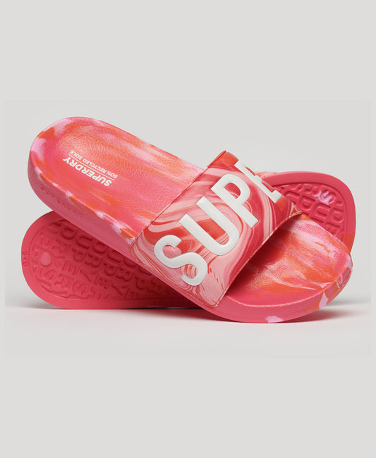 Marble Vegan Pool Slide - Hyper Fire Pink Aop - Superdry Singapore