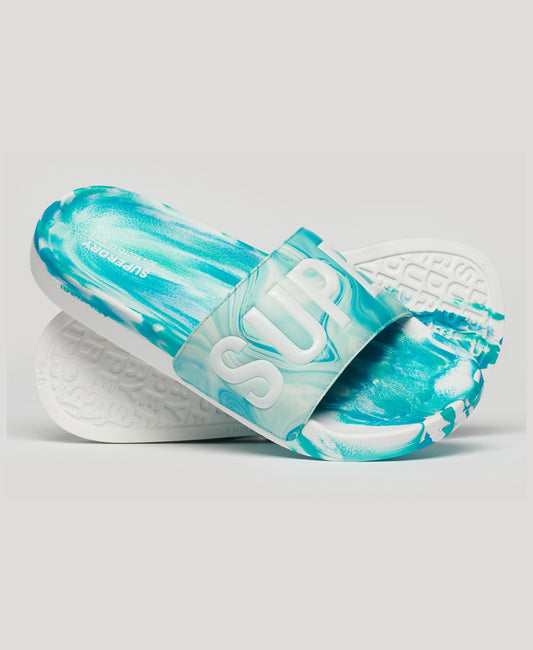 Marble Vegan Pool Slide - Dark Blue Aop - Superdry Singapore