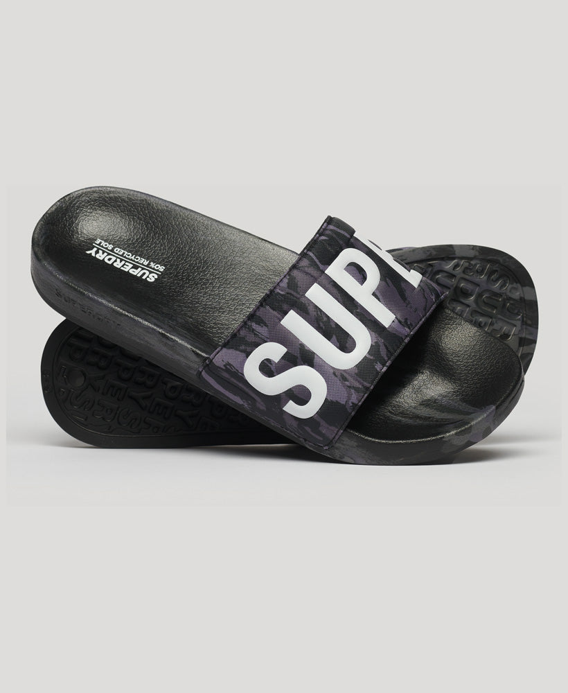 Men Vegan Camo Pool Sliders - Dark Grey Tiger Camo - Superdry Singapore