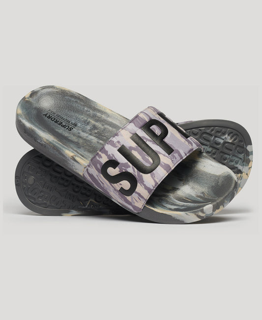 Vegan Camo Pool Sliders - Ice Grey Tiger Camo - Superdry Singapore