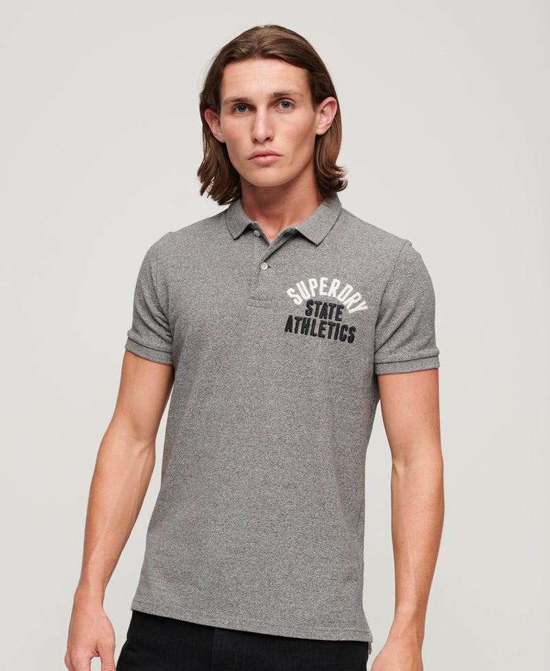 dark gray polo shirt