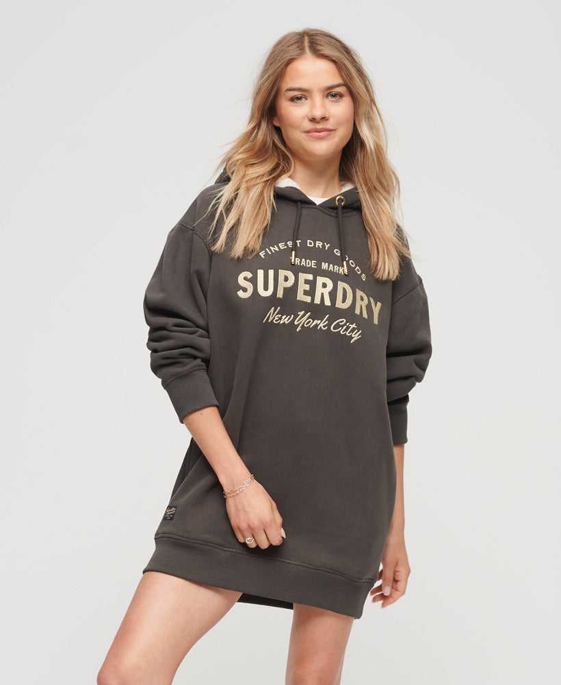 Luxe Metallic Logo Hoodie Dress Vintage Black Vintage Black