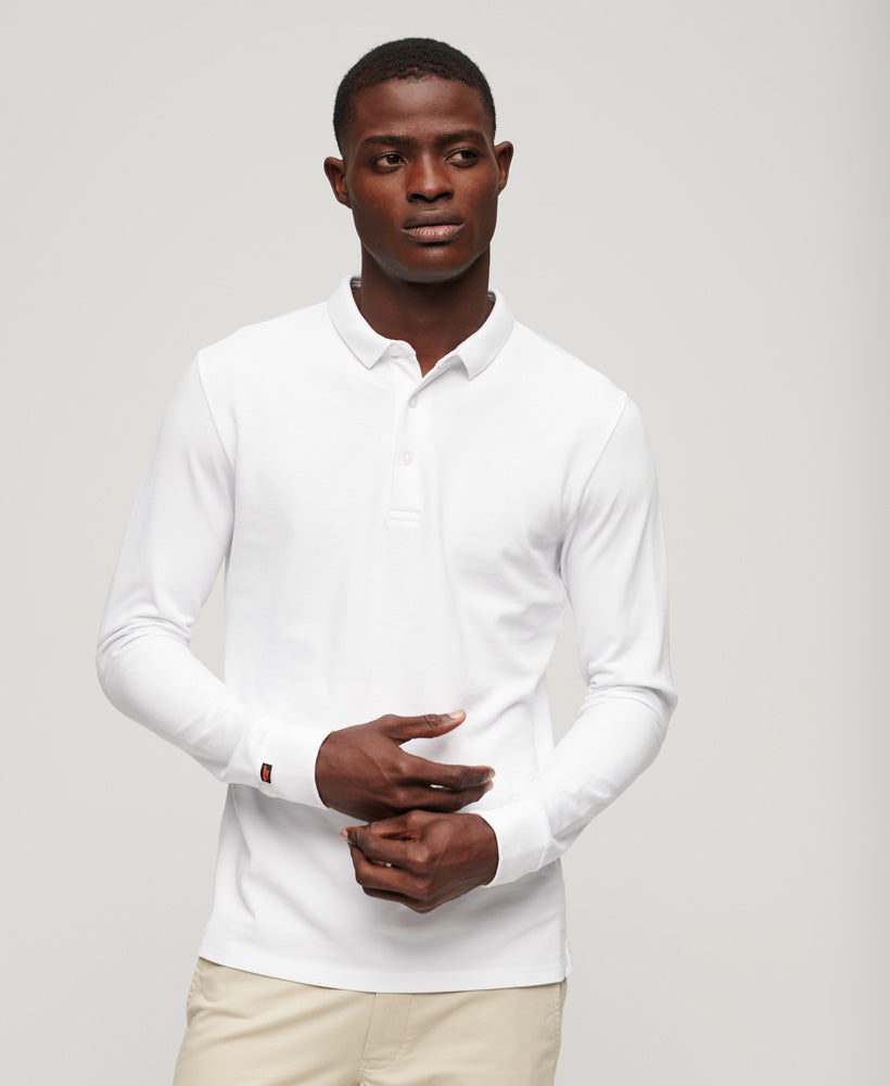 Long Sleeve Cotton Pique Polo Shirt Optic Superdry Men Tops Superdry Singapore