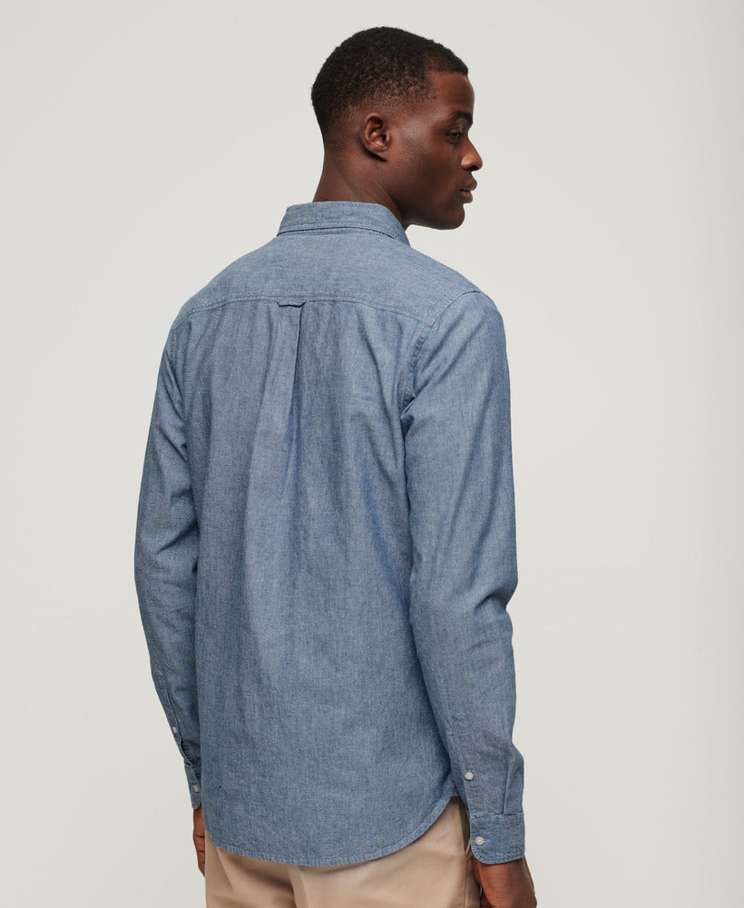 Cotton L/S Chambray Shirt - Indigo Chambray - Superdry Singapore