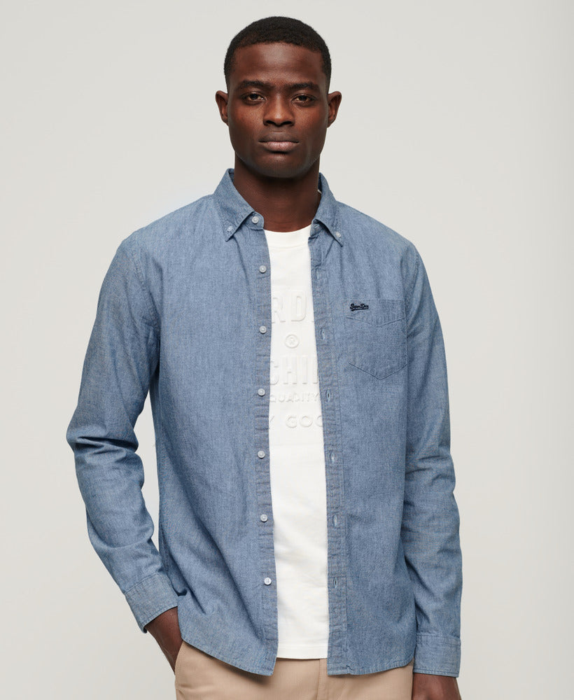 Cotton L/S Chambray Shirt - Indigo Chambray - Superdry Singapore