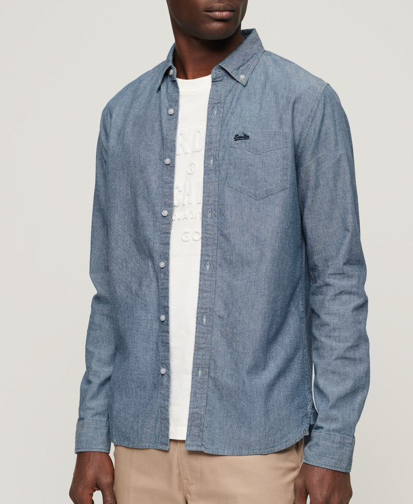 Cotton L/S Chambray Shirt - Indigo Chambray - Superdry Singapore