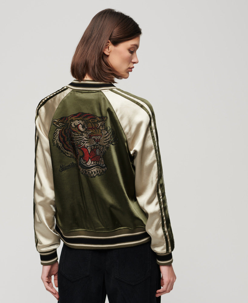 Suikajan Embroidered Bomber Jacket - Olive Night Green - Superdry Singapore