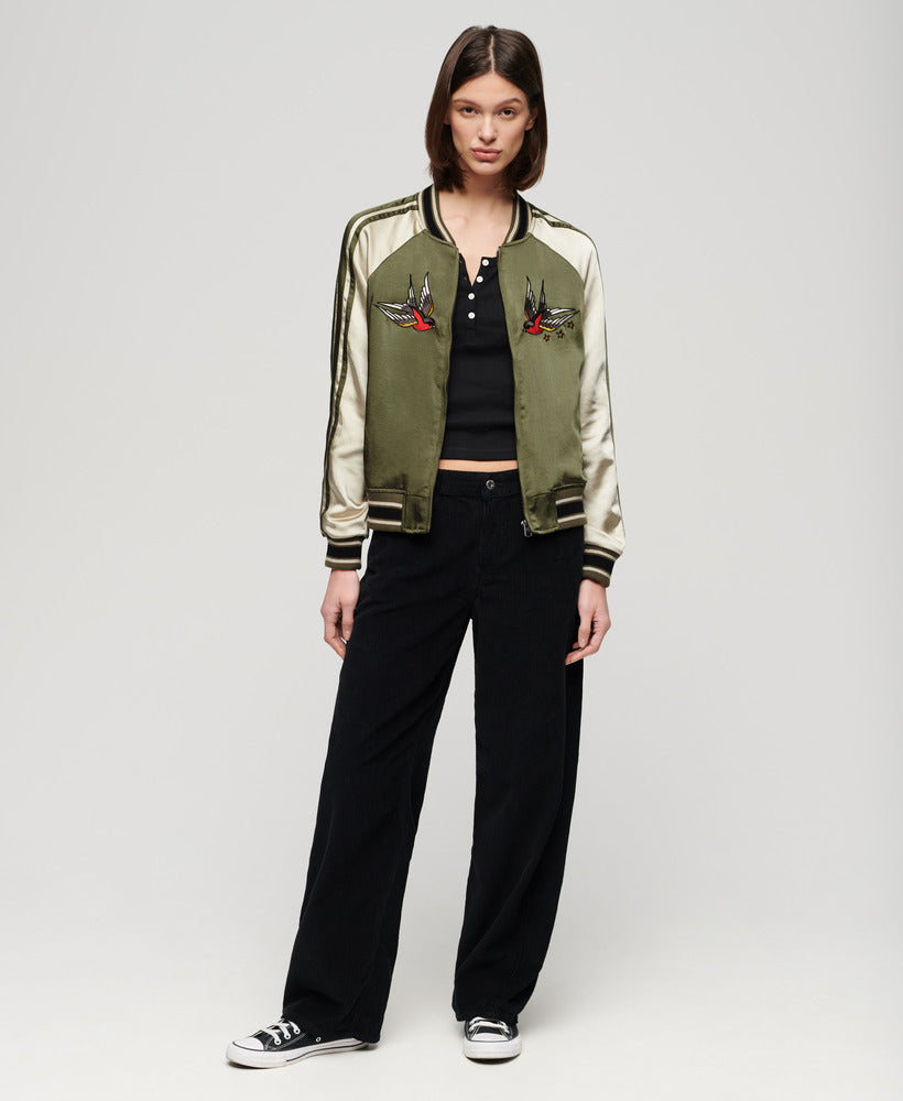 Suikajan Embroidered Bomber Jacket - Olive Night Green - Superdry Singapore