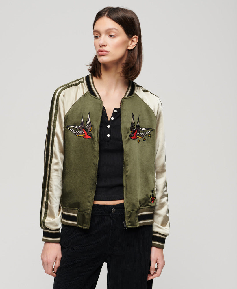 Suikajan Embroidered Bomber Jacket - Olive Night Green - Superdry Singapore