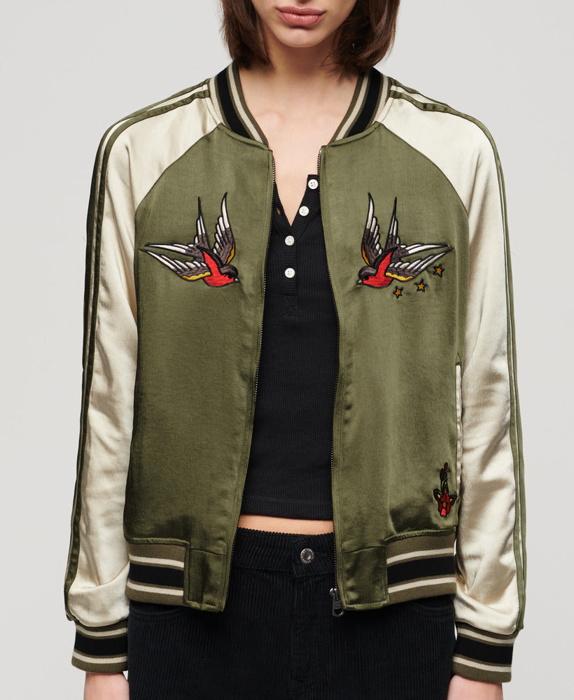 Suikajan Embroidered Bomber Jacket - Olive Night Green - Superdry Singapore