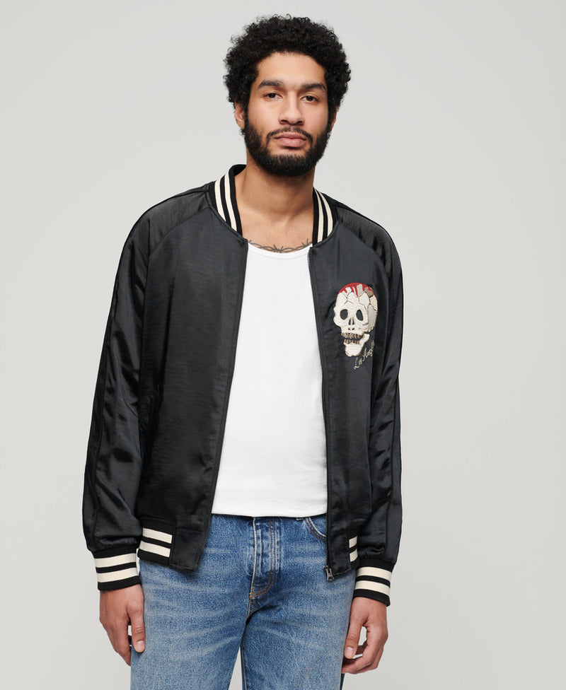 Sukajan Embroidered Bomber Jacket Jet Black